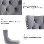 SERENITà Gray Velvet Bar Stools Adjustable Swivel Counter Height Chairs with Tufted Back and Nailhead Trim for Kitchen