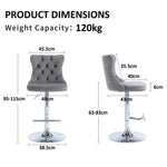 SERENITà Gray Velvet Bar Stools Adjustable Swivel Counter Height Chairs with Tufted Back and Nailhead Trim for Kitchen