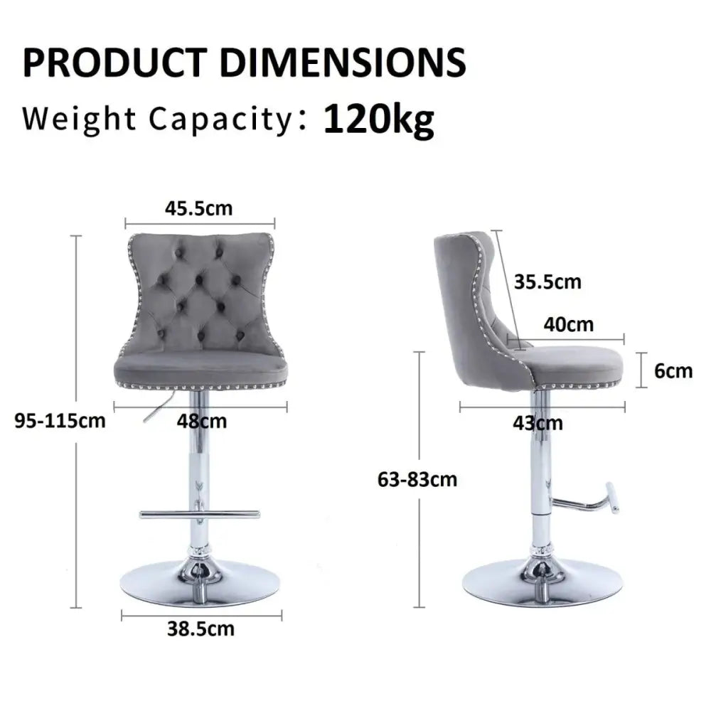 SERENITà Gray Velvet Bar Stools Adjustable Swivel Counter Height Chairs with Tufted Back and Nailhead Trim for Kitchen
