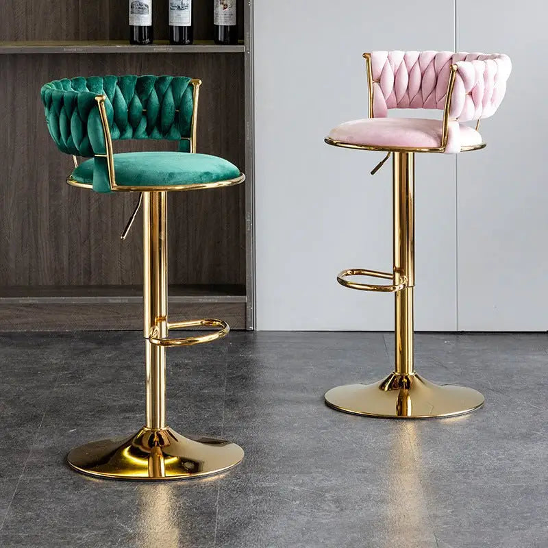 SERENITà Green Velvet Seat Kitchen Breakfast Bar Stools Counter Height Barstools with Back Cushioned Chairs for Home