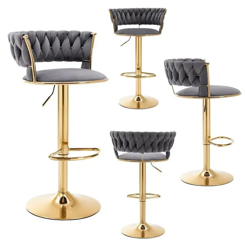 SERENITà Grey Velvet Seat Kitchen Breakfast Bar Stools Counter Height Barstools with Back Cushioned Chairs for Home Bar