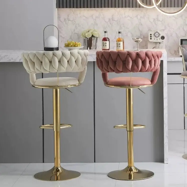 SERENITà Ivory Velvet Seat Kitchen Breakfast Bar Stools Counter Height Barstools with Back Cushioned Chairs for Home