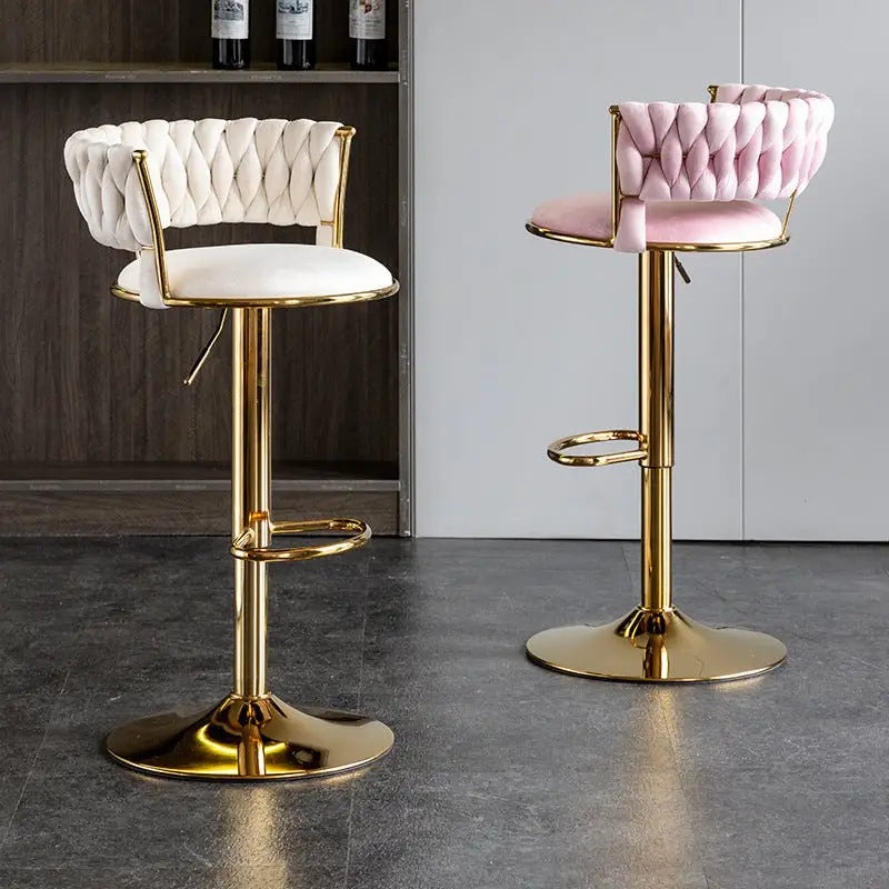 SERENITà Ivory Velvet Seat Kitchen Breakfast Bar Stools Counter Height Barstools with Back Cushioned Chairs for Home