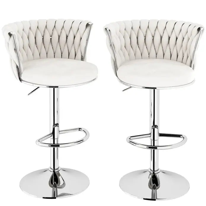SERENITà Modern Silver Swivel Upholstered Velvet Adjustable Height Counter Stool with Metal Frame White (Set of 2)