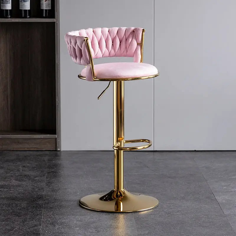SERENITà Pink Velvet Seat Kitchen Breakfast Bar Stools Counter Height Barstools with Back Cushioned Chairs for Home Bar