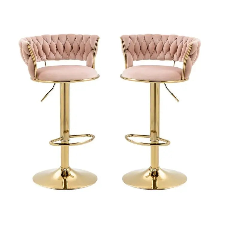 SERENITà Pink Velvet Seat Kitchen Breakfast Bar Stools Counter Height Barstools with Back Cushioned Chairs for Home Bar