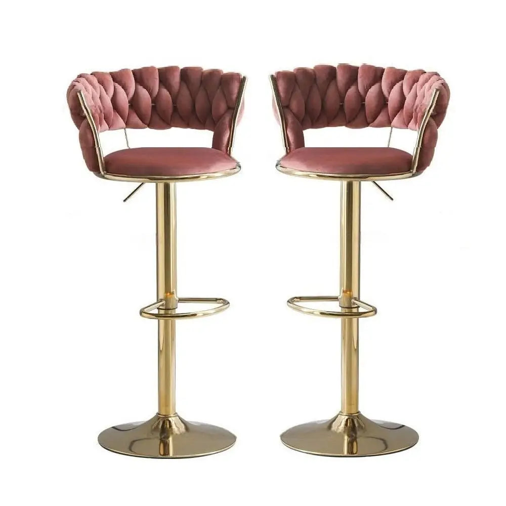 SERENITà Red Bean Brown Velvet Seat Kitchen Breakfast Bar Stools Counter Height Barstools with Back Cushioned Chairs