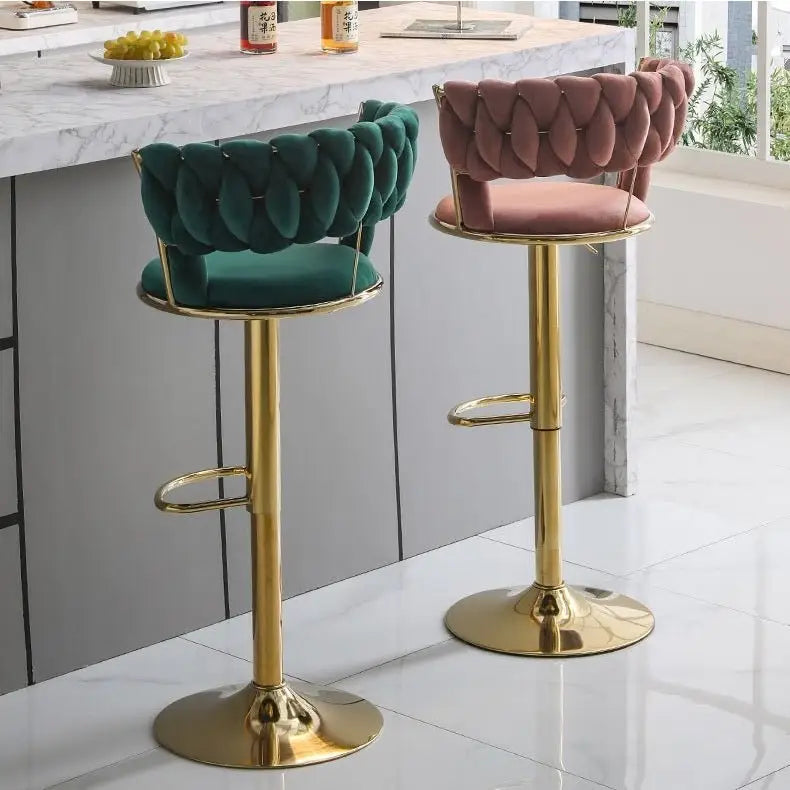 SERENITà Red Bean Brown Velvet Seat Kitchen Breakfast Bar Stools Counter Height Barstools with Back Cushioned Chairs