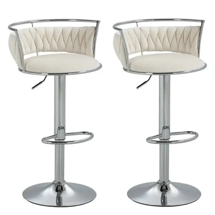 SERENITà Silver Swivel Upholstered Velvet Adjustable Height Counter Stool with Metal Frame White (Set of 2) - Furniture