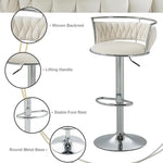 SERENITà Silver Swivel Upholstered Velvet Adjustable Height Counter Stool with Metal Frame White (Set of 2) - Furniture