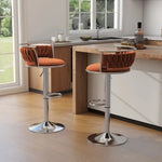 SERENITà Silver Swivel Upholstered Velvet Adjustable Height Counter Stool with Metal Frame Orange (Set of 2)