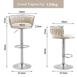 SERENITà Silver Swivel Upholstered Velvet Adjustable Height Counter Stool with Metal Frame White (Set of 2) - Furniture