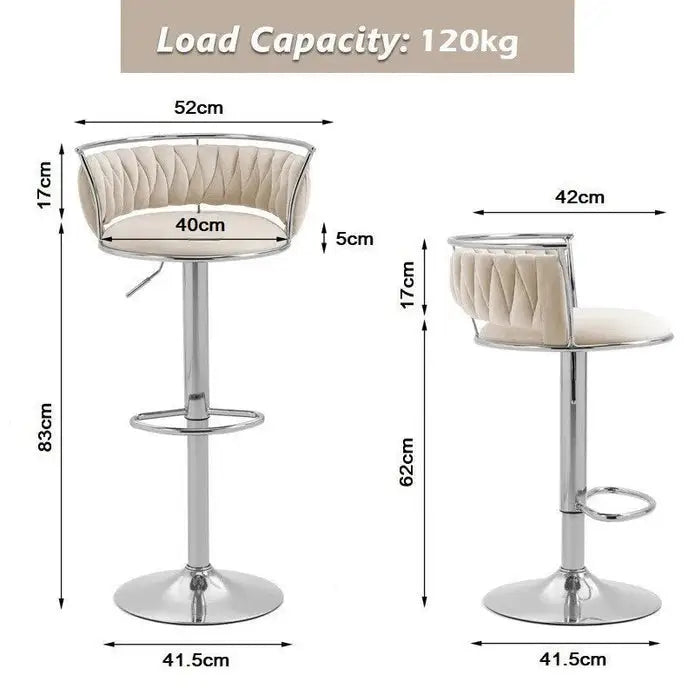 SERENITà Silver Swivel Upholstered Velvet Adjustable Height Counter Stool with Metal Frame White (Set of 2) - Furniture