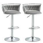 SERENITà Silver Swivel Upholstered Velvet Adjustable Height Counter Stool with Metal Frame Grey (Set of 2) - Furniture