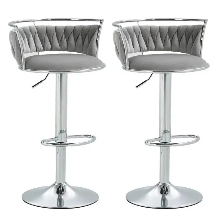 SERENITà Silver Swivel Upholstered Velvet Adjustable Height Counter Stool with Metal Frame Grey (Set of 2) - Furniture