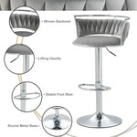 SERENITà Silver Swivel Upholstered Velvet Adjustable Height Counter Stool with Metal Frame Grey (Set of 2) - Furniture