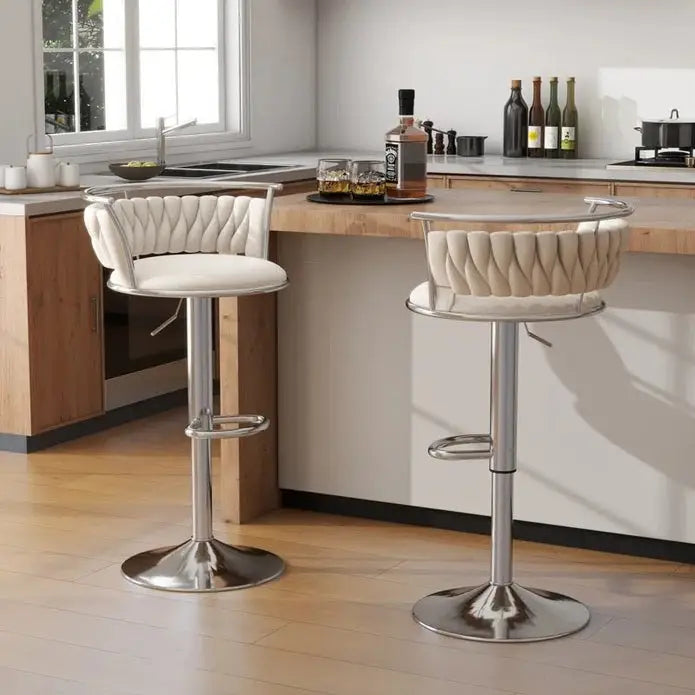 SERENITà Silver Swivel Upholstered Velvet Adjustable Height Counter Stool with Metal Frame White (Set of 2) - Furniture