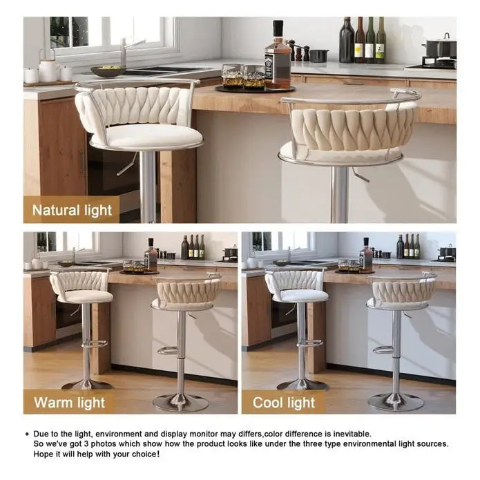 SERENITà Silver Swivel Upholstered Velvet Adjustable Height Counter Stool with Metal Frame White (Set of 2) - Furniture