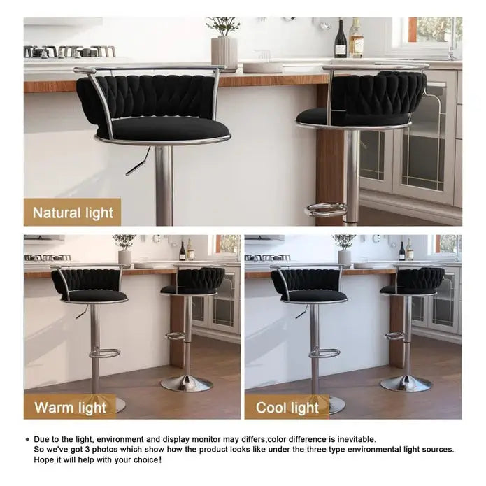 SERENITà Silver Swivel Upholstered Velvet Adjustable Height Counter Stool with Metal Frame Black (Set of 2) - Furniture