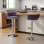 SERENITà Silver Swivel Upholstered Velvet Adjustable Height Counter Stool with Metal Frame Voilet (Set of 2)