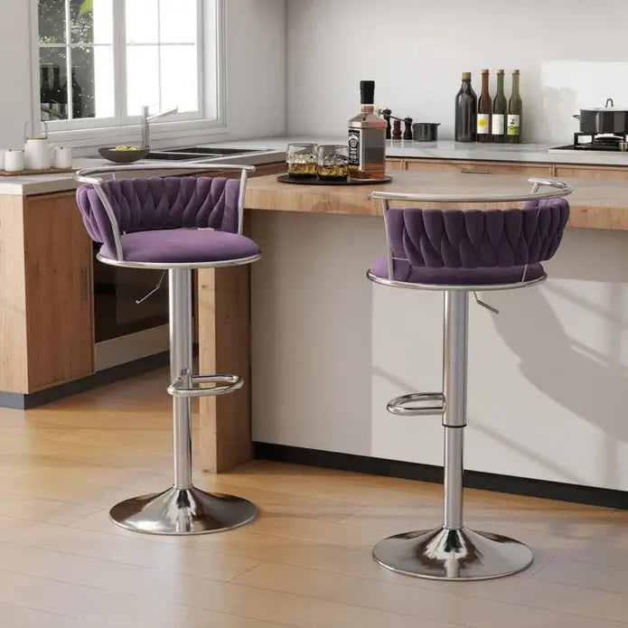SERENITà Silver Swivel Upholstered Velvet Adjustable Height Counter Stool with Metal Frame Voilet (Set of 2)