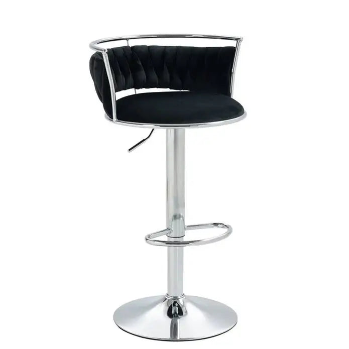 SERENITà Silver Swivel Upholstered Velvet Adjustable Height Counter Stool with Metal Frame Black (Set of 2) - Furniture