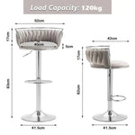 SERENITà Silver Swivel Upholstered Velvet Adjustable Height Counter Stool with Metal Frame Grey (Set of 2) - Furniture