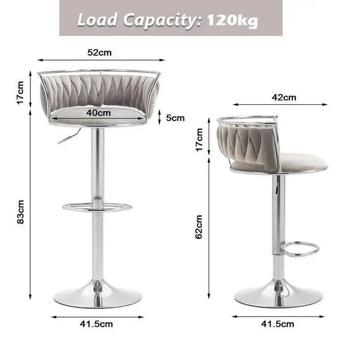 SERENITà Silver Swivel Upholstered Velvet Adjustable Height Counter Stool with Metal Frame Grey (Set of 2) - Furniture