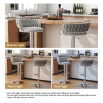 SERENITà Silver Swivel Upholstered Velvet Adjustable Height Counter Stool with Metal Frame Grey (Set of 2) - Furniture