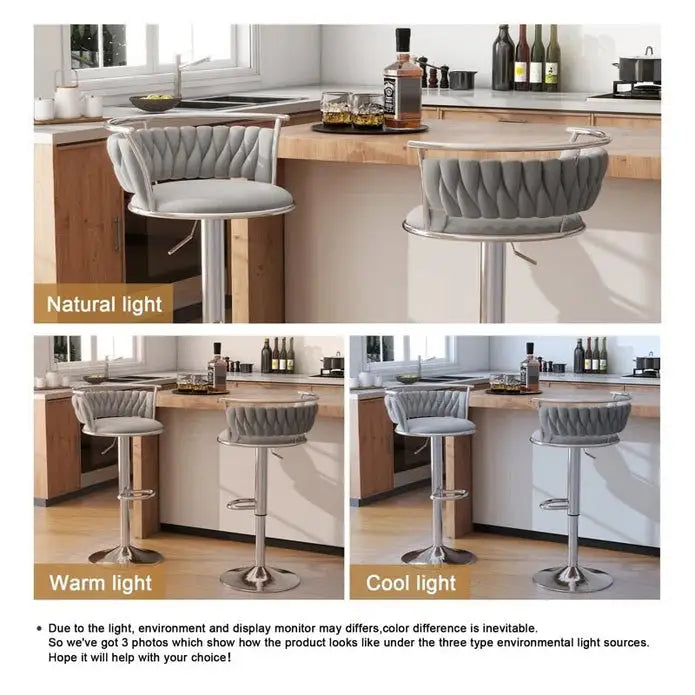 SERENITà Silver Swivel Upholstered Velvet Adjustable Height Counter Stool with Metal Frame Grey (Set of 2) - Furniture