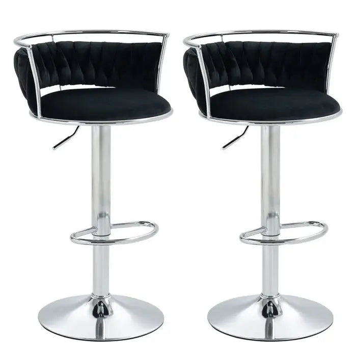 SERENITà Silver Swivel Upholstered Velvet Adjustable Height Counter Stool with Metal Frame Black (Set of 2) - Furniture