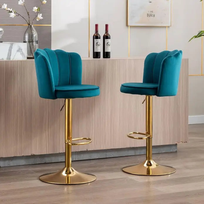 SERENITà Swivel Bar Stools Bar Height Set of 2 Adjustable Upholstered Counter Barstool Velvet Bar Chairs with Back/Gold