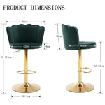 SERENITà Swivel Bar Stools Bar Height Set of 2 Adjustable Upholstered Counter Barstool Velvet Bar Chairs with Back/Gold