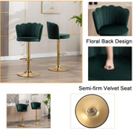 SERENITà Swivel Bar Stools Bar Height Set of 2 Adjustable Upholstered Counter Barstool Velvet Bar Chairs with Back/Gold