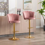 SERENITà Swivel Bar Stools Bar Height Set of 2 Adjustable Upholstered Counter Barstool Velvet Bar Chairs with Back/Gold