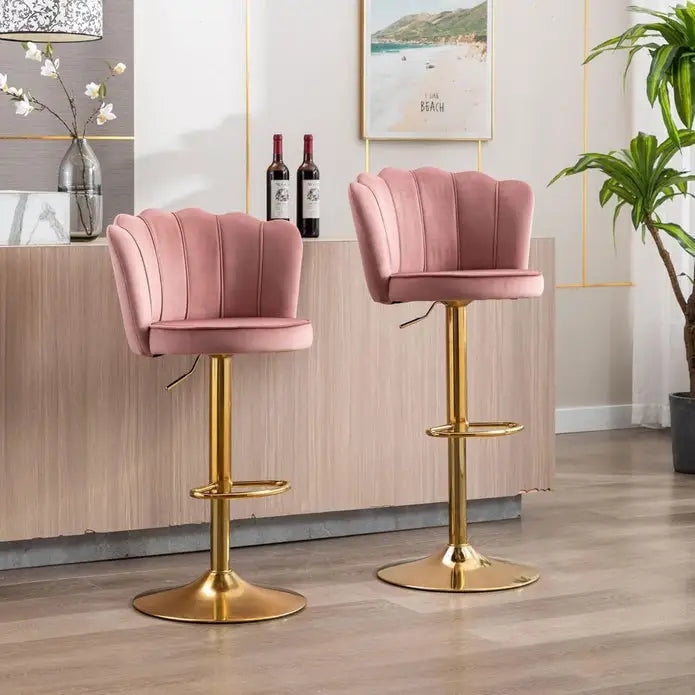 SERENITà Swivel Bar Stools Bar Height Set of 2 Adjustable Upholstered Counter Barstool Velvet Bar Chairs with Back/Gold