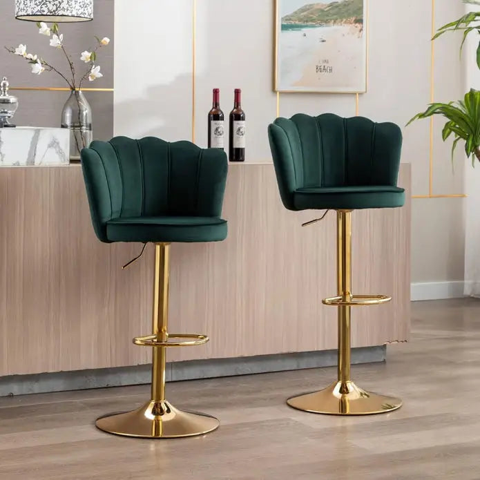 SERENITà Swivel Bar Stools Bar Height Set of 2 Adjustable Upholstered Counter Barstool Velvet Bar Chairs with Back/Gold