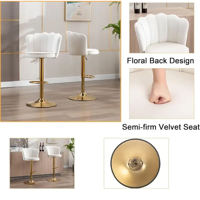 SERENITà Swivel Bar Stools Bar Height Set of 2 Adjustable Upholstered Counter Barstool Velvet Bar Chairs with Back/Gold
