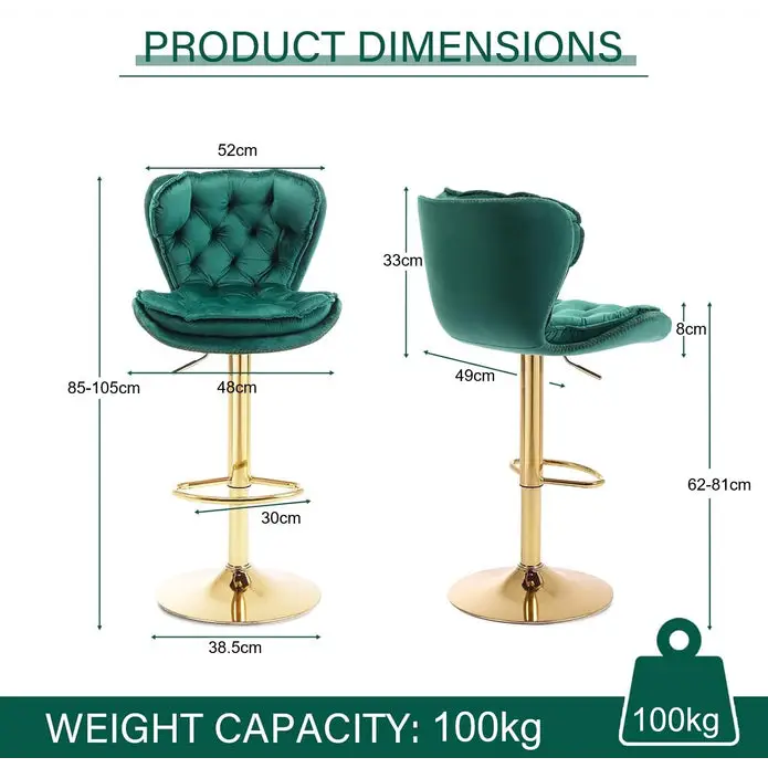 SERENITà Swivel Bar Stools Set of 2 Counter Height Barstools with Back Velvet Upholstered Adjustable Stool Chair Min