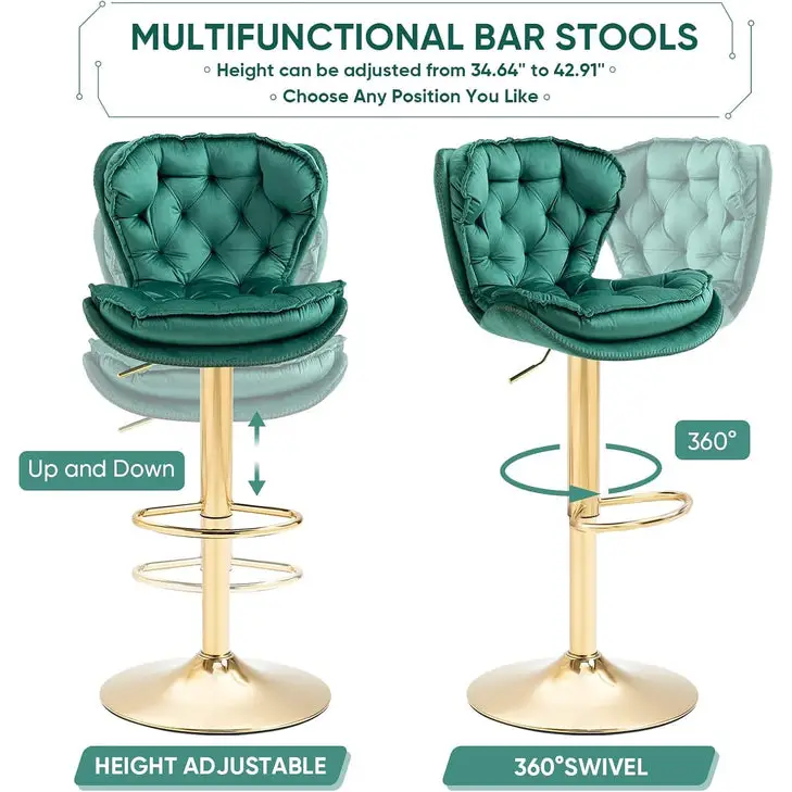 SERENITà Swivel Bar Stools Set of 2 Counter Height Barstools with Back Velvet Upholstered Adjustable Stool Chair Min