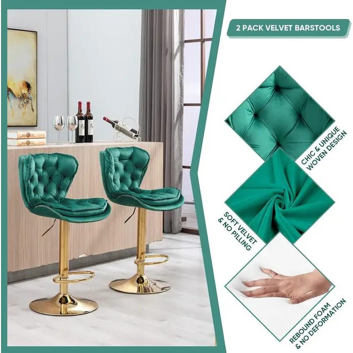 SERENITà Swivel Bar Stools Set of 2 Counter Height Barstools with Back Velvet Upholstered Adjustable Stool Chair Min