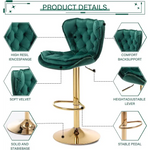 SERENITà Swivel Bar Stools Set of 2 Counter Height Barstools with Back Velvet Upholstered Adjustable Stool Chair Min