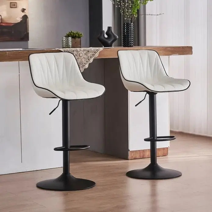 SERENITà White Modern Height Adjustable Swivel Bar Stools Upholstered Leather Barstool Kitchen Island Chairs with Metal