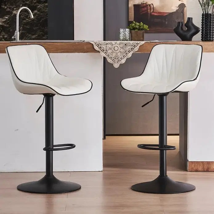 SERENITà White Modern Height Adjustable Swivel Bar Stools Upholstered Leather Barstool Kitchen Island Chairs with Metal