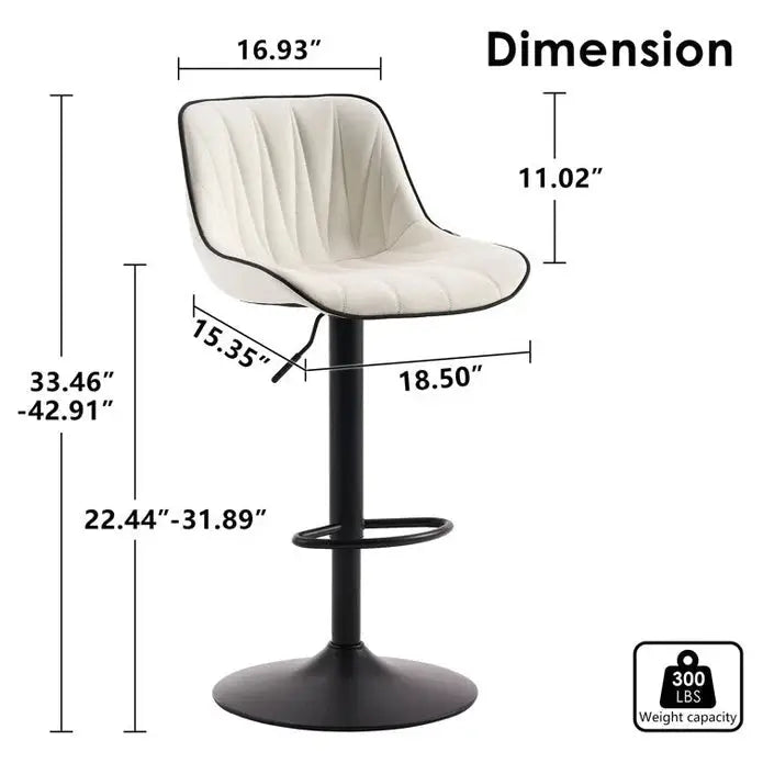 SERENITà White Modern Height Adjustable Swivel Bar Stools Upholstered Leather Barstool Kitchen Island Chairs with Metal