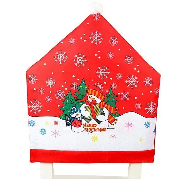 10x Christmas Chair Covers Dinner Table Santa Hat Snowman Home Décor Ornaments Snowman (10 Chair Covers) - Occasions >