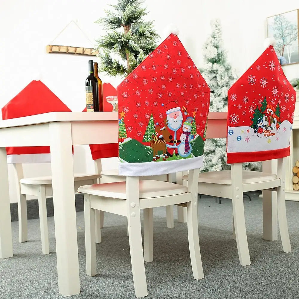 10x Christmas Chair Covers Dinner Table Santa Hat Snowman Home Décor Ornaments Snowman (10 Chair Covers) - Occasions >