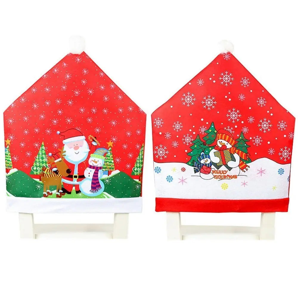 10x Christmas Chair Covers Dinner Table Santa Hat Snowman Home Décor Ornaments Snowman (10 Chair Covers) - Occasions >