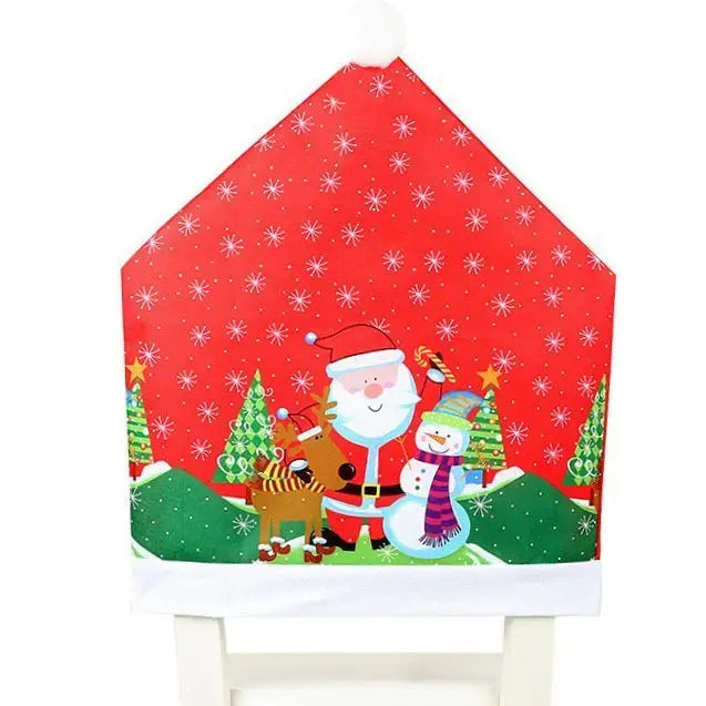 10x Christmas Chair Covers Dinner Table Santa Hat Snowman Home Décor Ornaments Santa (10 Chair Covers) - Occasions >