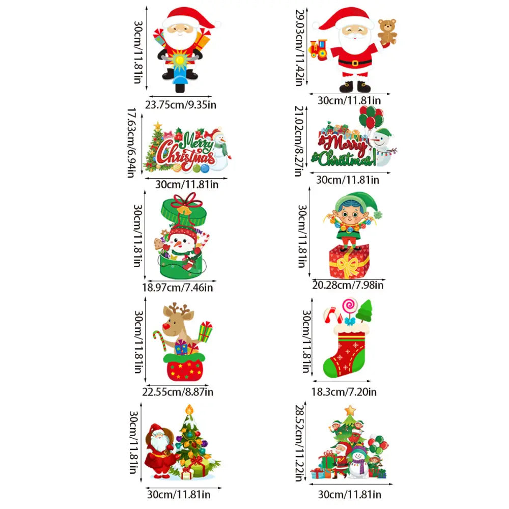 Set of 10 Christmas Hanging Door Decorations - Santa Snowman Stocking and Gingerbread Ornaments (3 set 30 pieces)